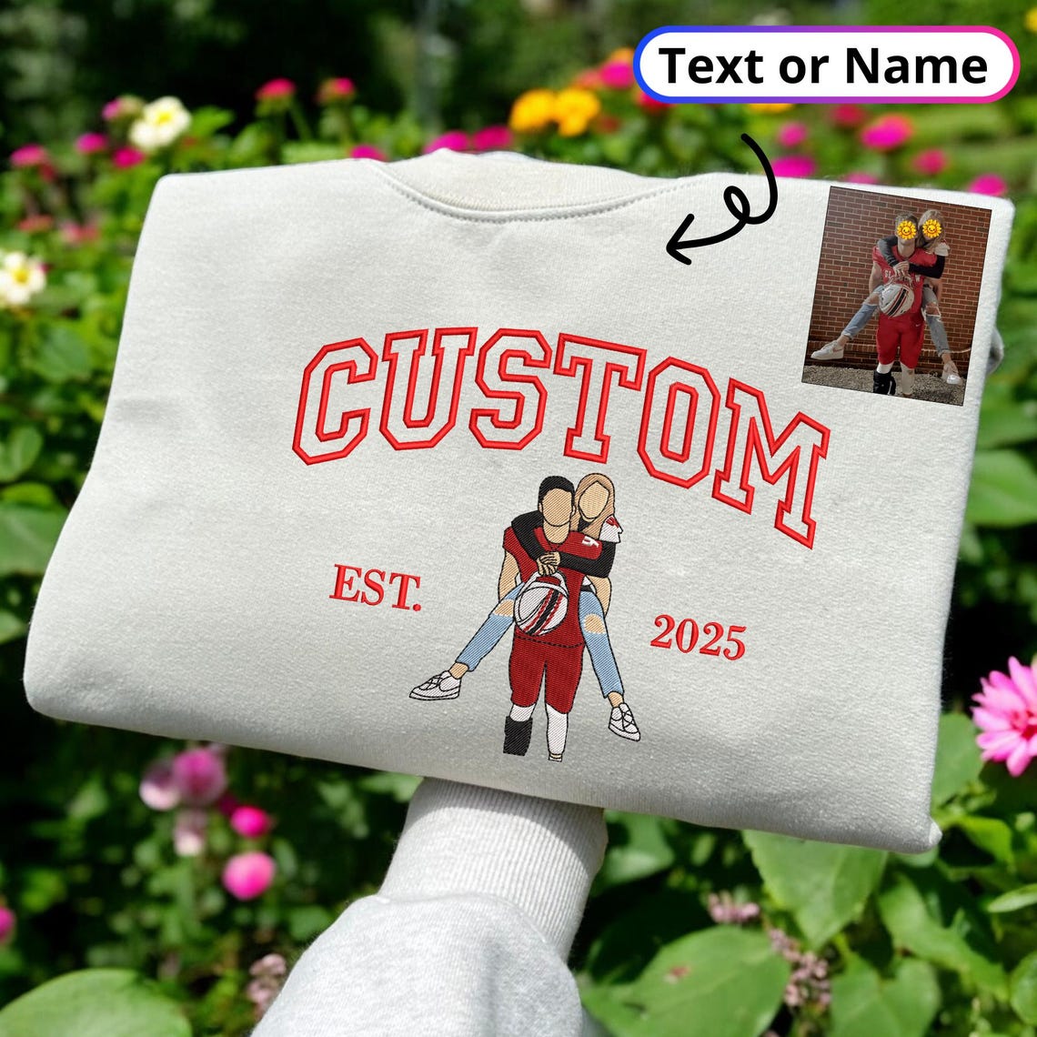 Loversdovey Personalized Embroidered Portrait from Photo Hoodie