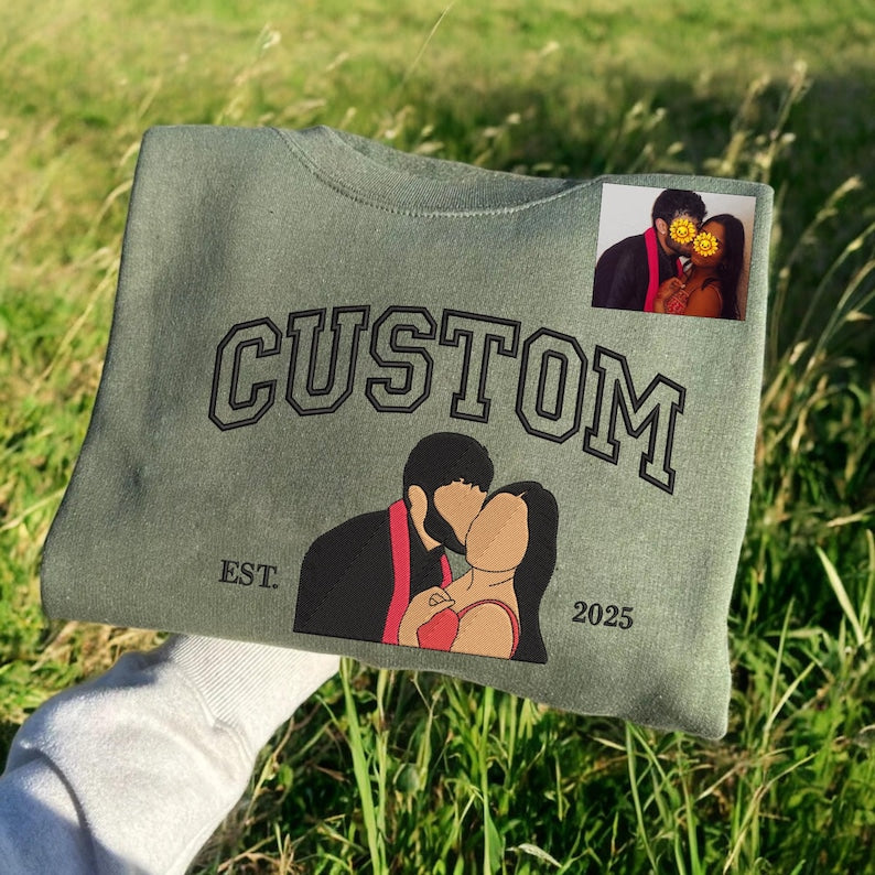 Loversdovey Personalized Embroidered Portrait from Photo Hoodie