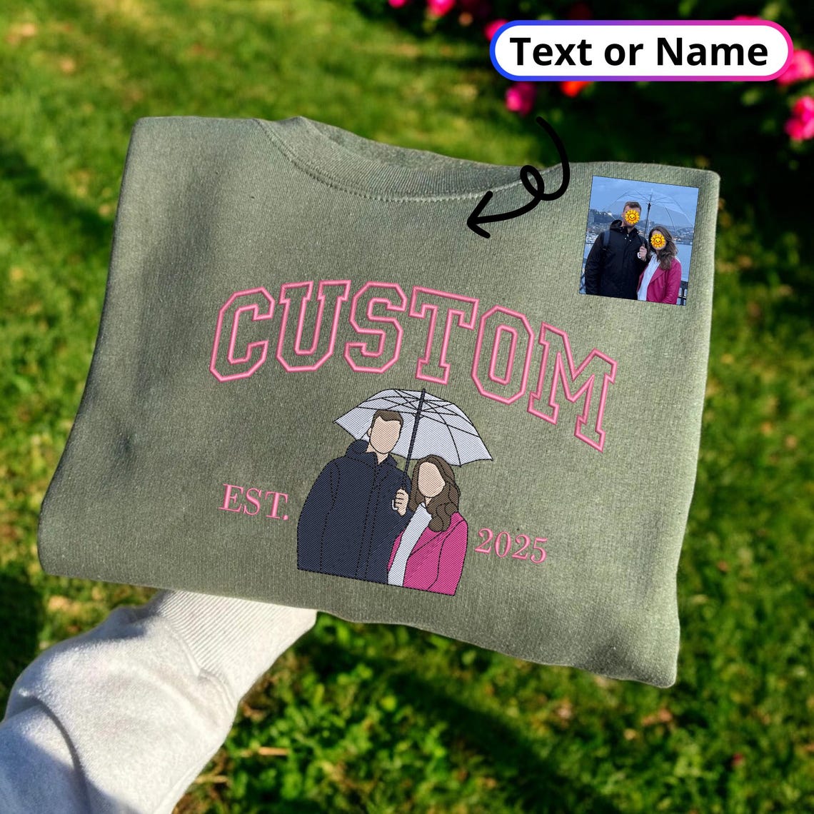 Loversdovey Personalized Embroidered Portrait from Photo Hoodie