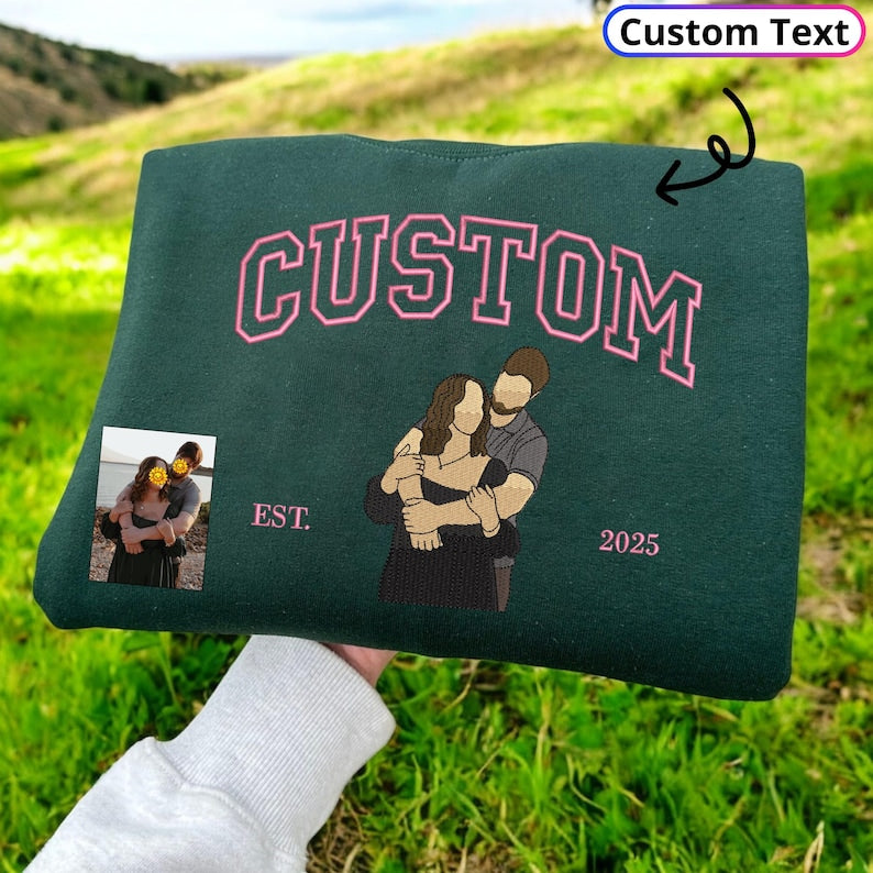Loversdovey Personalized Embroidered Portrait from Photo Hoodie