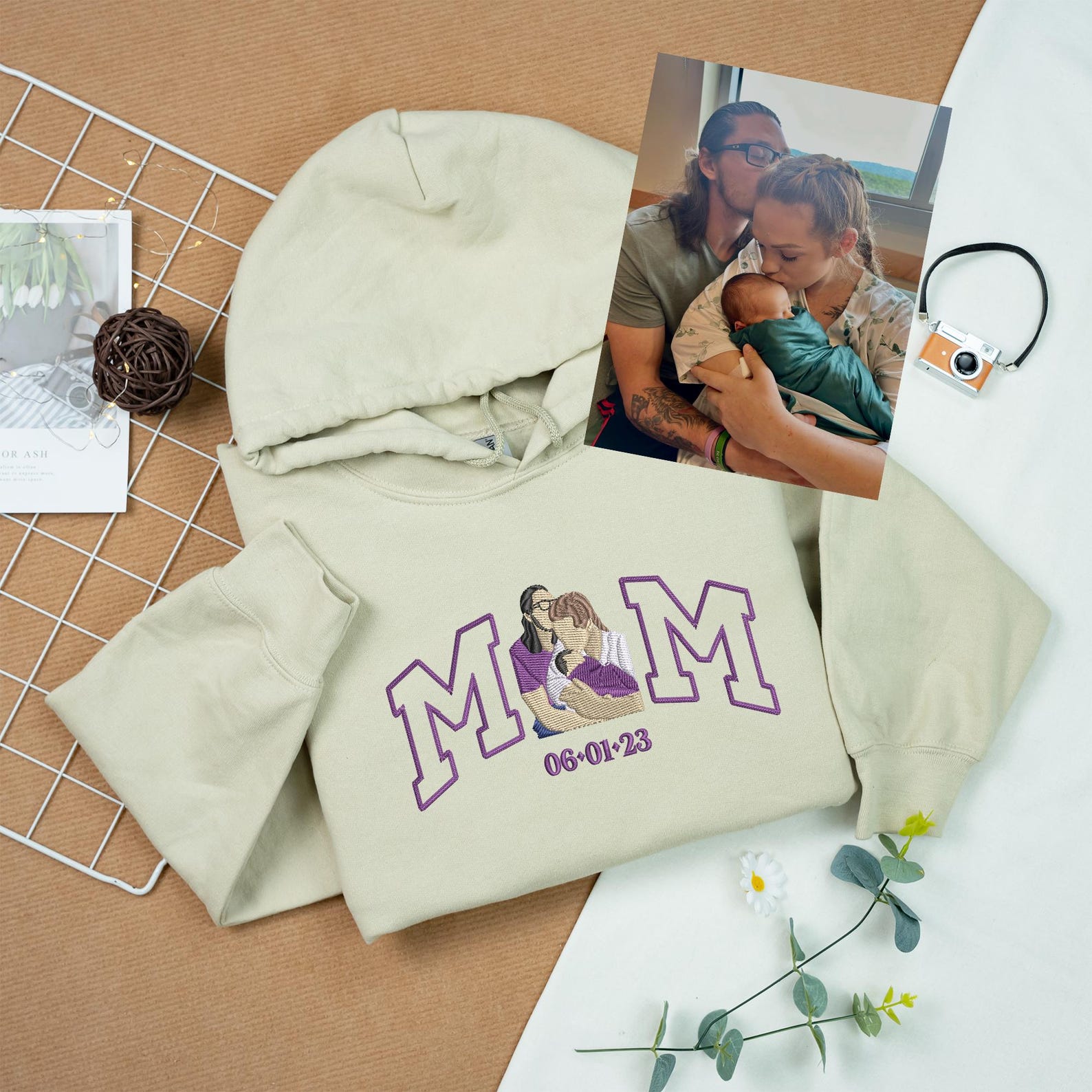 Embroidered Mama Sweatshirt, Custom Embroidered Mother Shirt, Custom Embroidered Portrait Hoodie, Gift for Mom