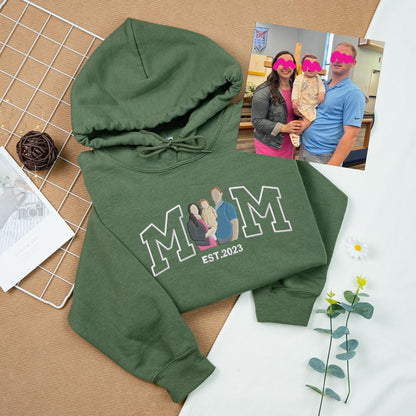 Embroidered Mama Sweatshirt, Custom Embroidered Mother Shirt, Custom Embroidered Portrait Hoodie, Gift for Mom