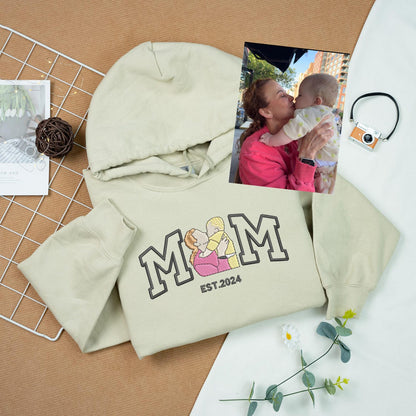 Embroidered Mama Sweatshirt, Custom Embroidered Mother Shirt, Custom Embroidered Portrait Hoodie, Gift for Mom