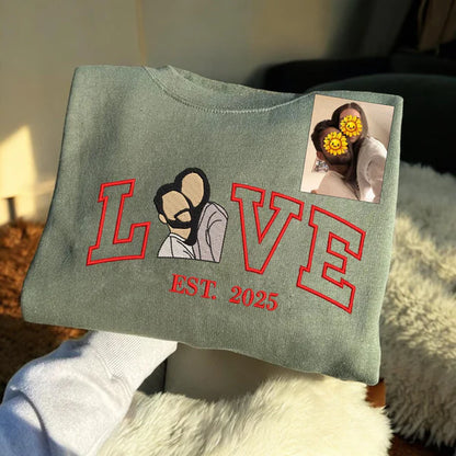 Personalized Embroidered Portrait from Photo Sweatshirt Outline Photo Sweatshirt Anniversary Gift