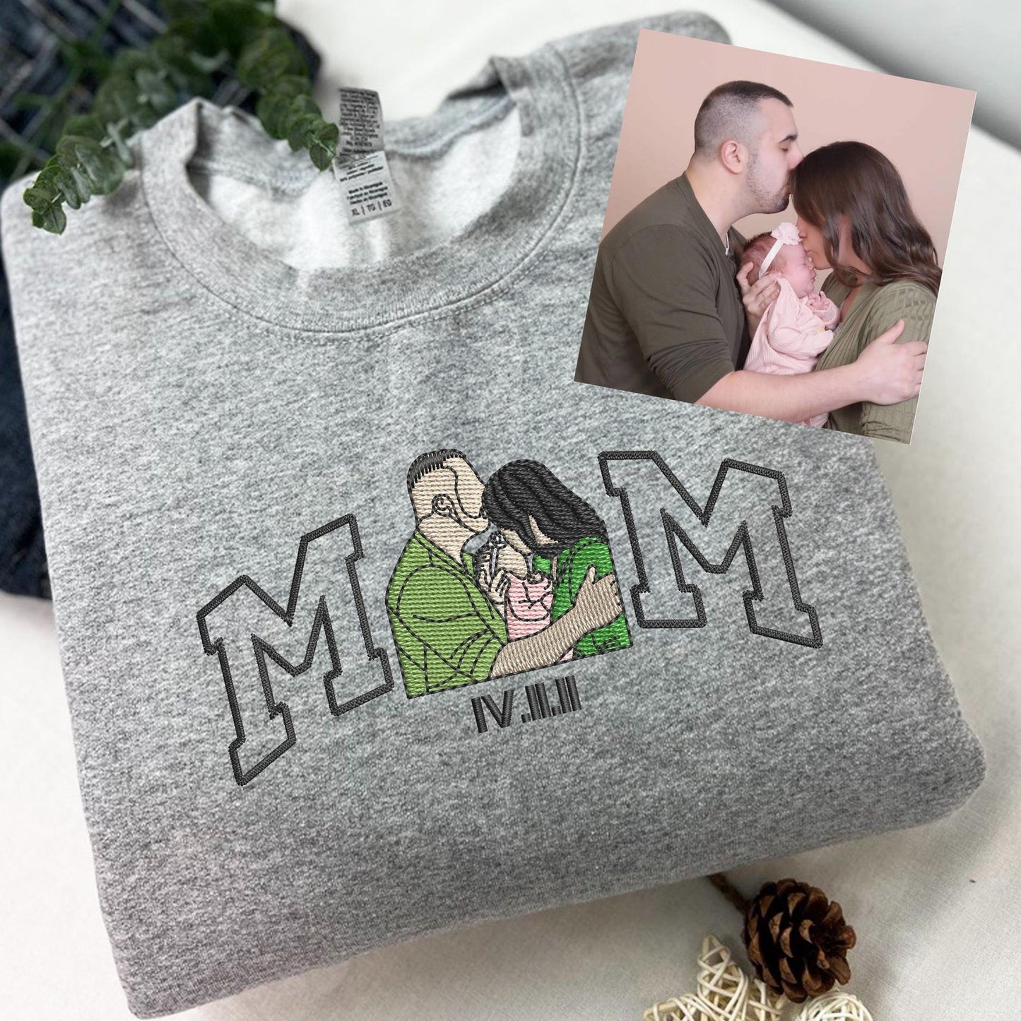 Embroidered Mama Sweatshirt, Custom Embroidered Mother Shirt, Custom Embroidered Portrait Hoodie, Gift for Mom