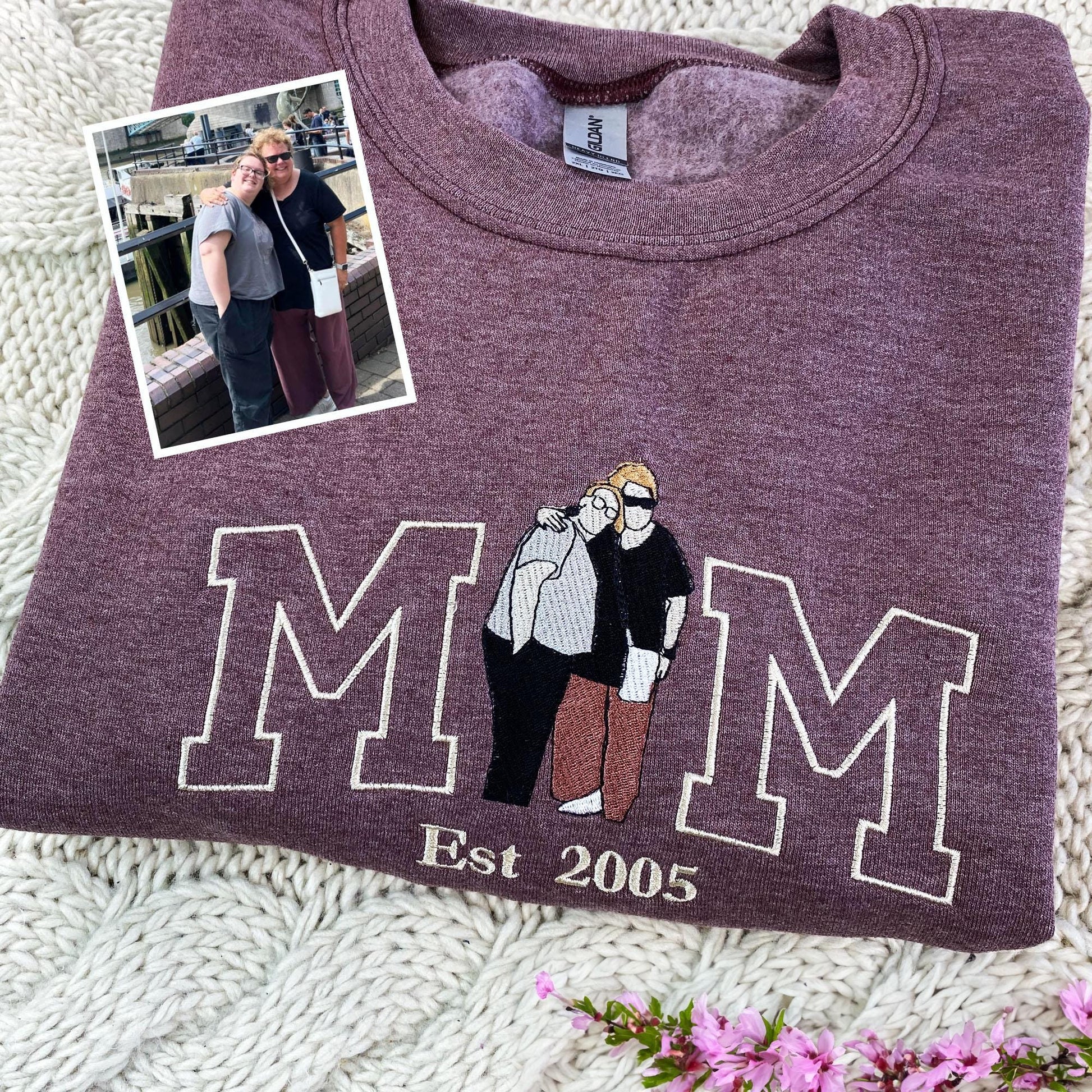 Embroidered Mama Sweatshirt, Custom Embroidered Mother Shirt, Custom Embroidered Portrait Hoodie, Gift for Mom